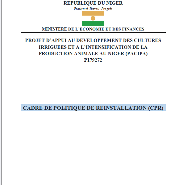 CADRE DE POLITIQUE DE REINSTALLATION (CPR)