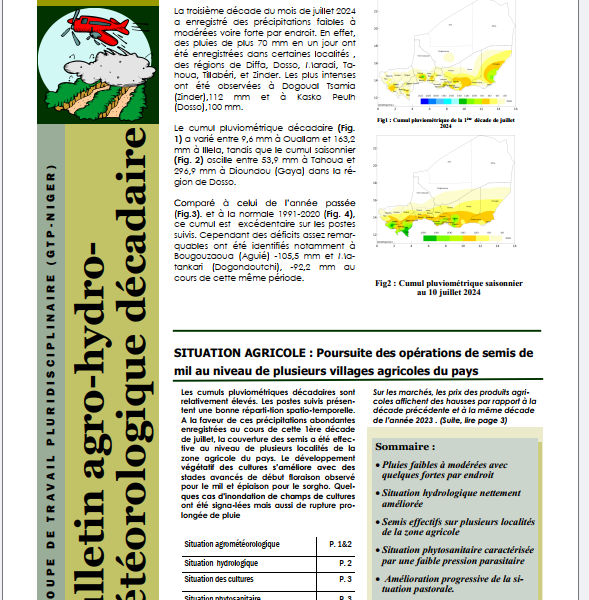 Bulletin Agro-hydro-méteorologique 1ere décade juillet 2024