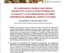 DÉCLARATION DU FORUM DE HAUT NIVEAU NOUAKCHOTT+10 SUR LE DÉVELOPPEMENT DES ÉLEVAGES ET LA SÉCURISATION DES SYSTÈMES PASTORAUX EN AFRIQUE DE L’OUEST ET AU SAHEL